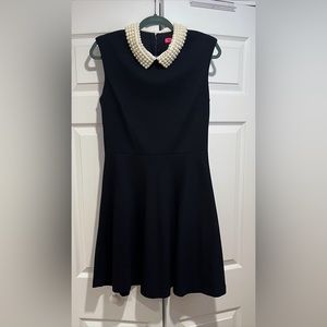 Betsey Johnson Pearl Peter Pan Collar fit and flare dress navy blue